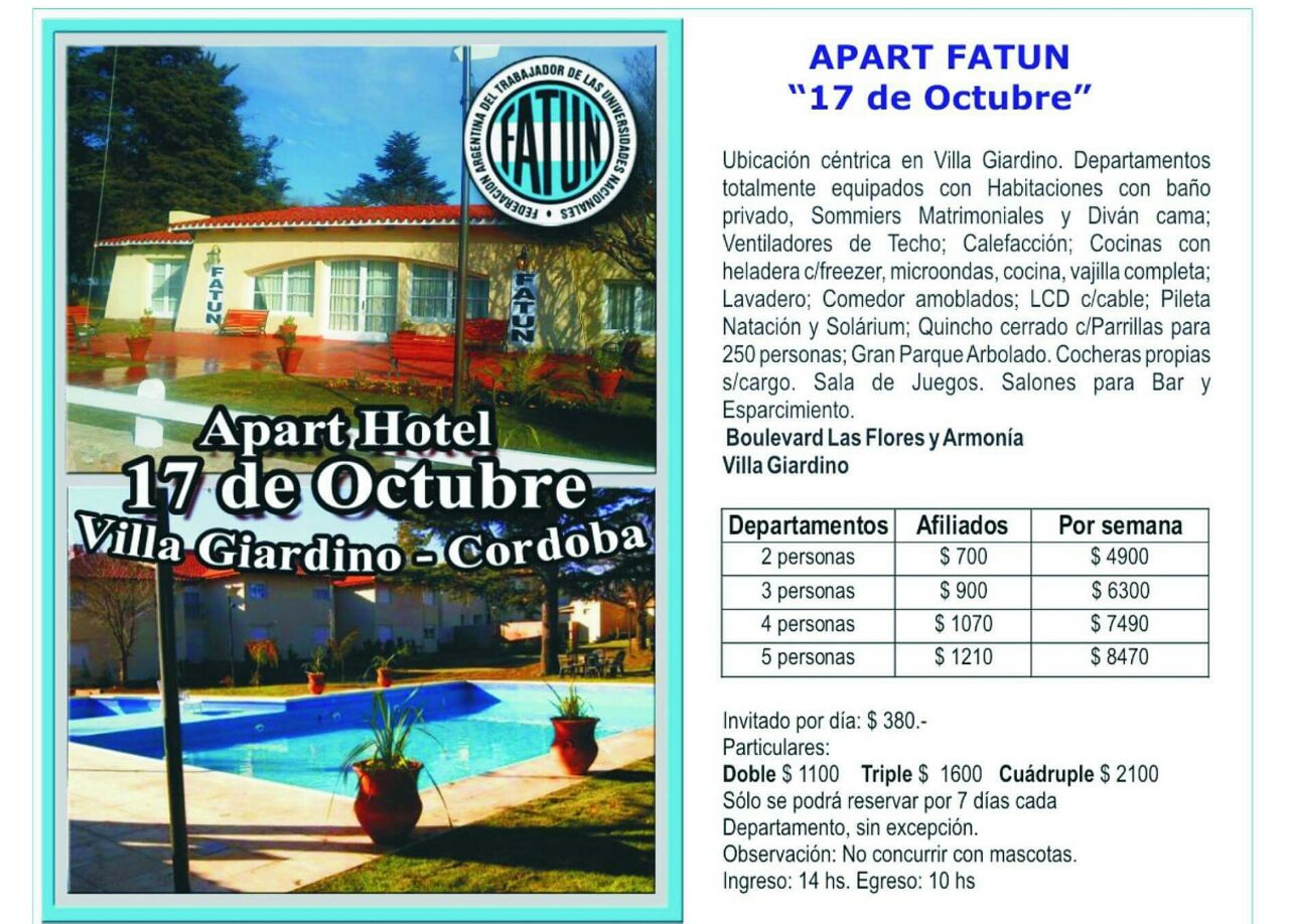Villa Giardino, una opción para los Nodocentes APUNCA