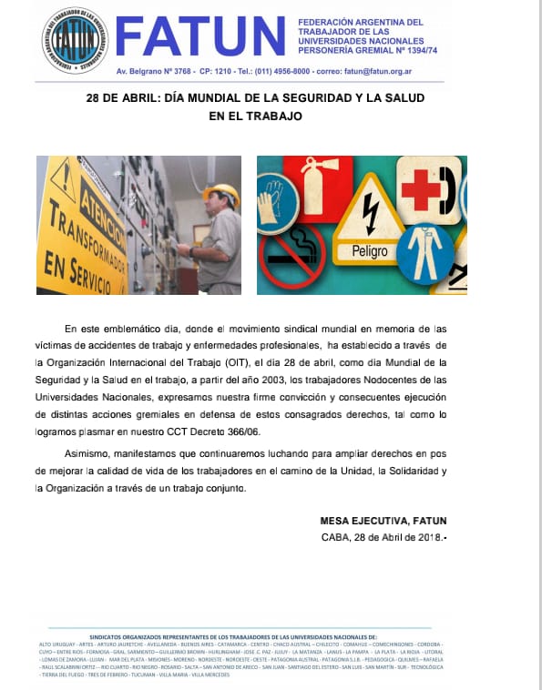 FATUN recordó el Dia Mundial de la Seguridad y la Salud en el Trabajo ...