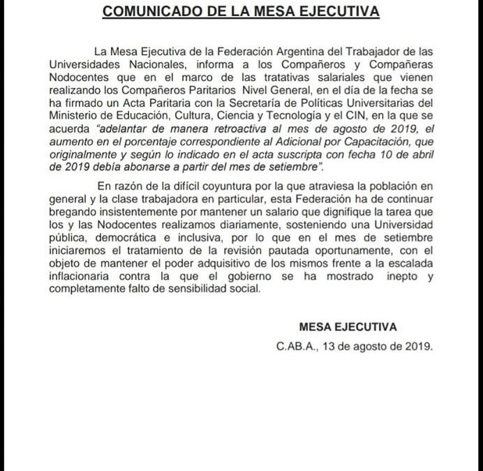 Comunicado de la Mesa Ejecutiva