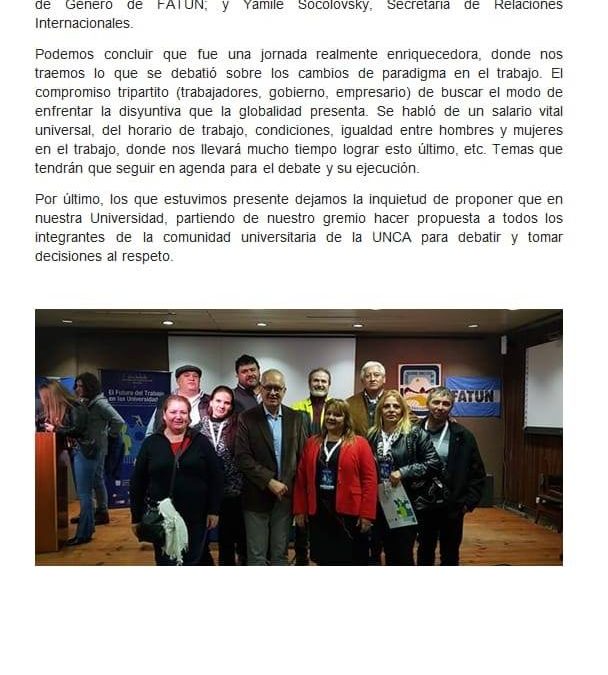 DOCUMENTO REALIZADO POR LOS COMPAÑEROS QUE ASISTIERON AL SEMINARIO INTERNACIONAL DEL «FUTURO DEL TRABAJO EN LAS UNIVERSIDADES NACIONALES».