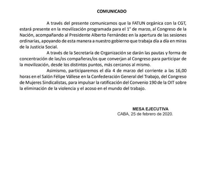 Comunicado de FATUN