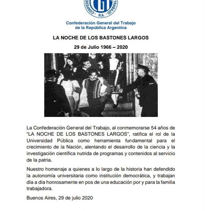 A 54 años de la «NOCHE DE LOS BASTONES LARGOS».