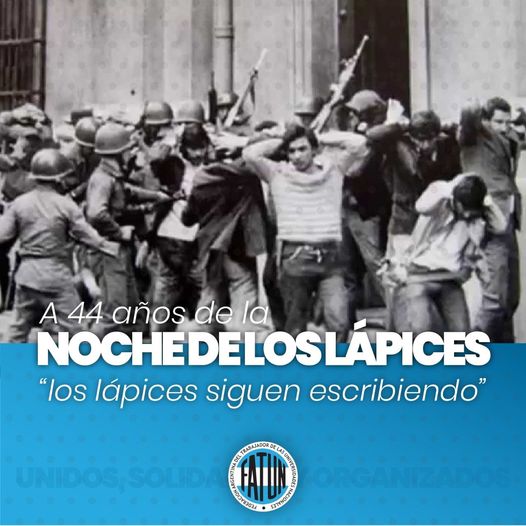 Desde la FATUN, nos unimos una vez más a la lucha, defendiendo la democracia en cada estamento de la historia reciente y recordando a las compañeras y compañeros desaparecidas/os durante un tiempo que no debe volver a repetirse. ¡NUNCA MÁS!  CON MEMORIA, seguimos construyendo nuestra historia.