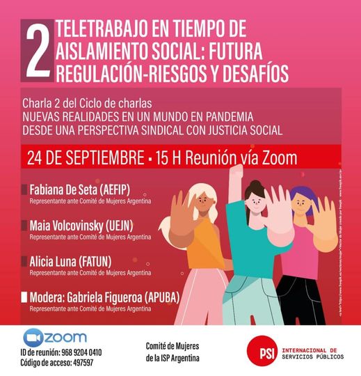 Ciclo de charlas “Nuevas realidades en un mundo en pandemia desde una perspectiva sindical con justicia social”                 Charla 2 – Teletrabajo en tiempo de aislamiento social. Sumate!