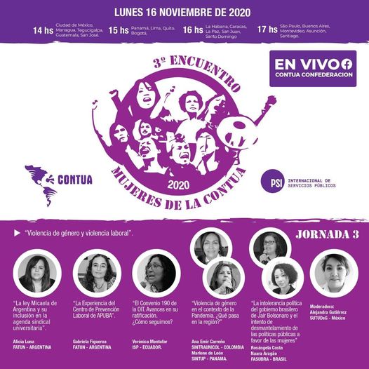 Te invitamos al 3º Encuentro de Mujeres de la CONTUA a realizarse hoy lunes 16 de noviembre, desde las 17:00 hs.